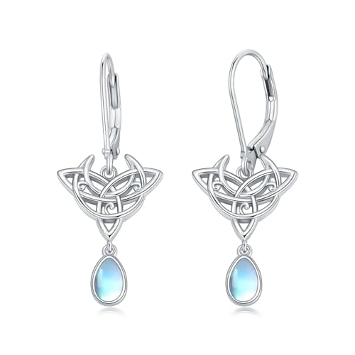Flpruy Mondstein Ohrringe 925 Sterling Silber Keltischer Knoten Halbmond Tropfen Hängend Ohrringe Irischer Schmuck Geschenke für Frauen und Mädchen von Flpruy