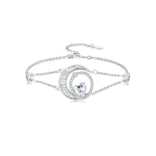 Flpruy Moon Fußkettchen aus 925er Sterlingsilber für Damen Fußkettchen mit weißem Kristall April-Geburtsstein Hochzeits- und Abschluss-Schmuck für Mütter und Frauen von Flpruy