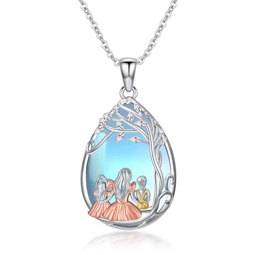 Flpruy Mutter Tochter Halskette Sterling Silber Tochter Halskette von Mama Mondstein Halskette Schmuck Geschenke für Frauen Mädchen Schwester von Flpruy