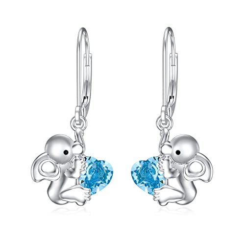 Flpruy Ohrringe Elefant Damen, Elefant Geschenk 925 Sterling Silber Süße Leverback Tier Ohrringe mit Österreichischer Herzkristall, Elefantenschmuck Geschenke für Kinder Mädchen Mama Frauen von Flpruy