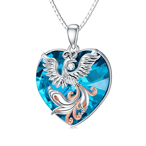 Flpruy Phönix Halskette 925 Sterling Silber Phönix Geschenke Herz Blaue Kristall Anhänger Halskette Vogel Phönix Schmuck Geschenke für Damen Mädchen Geburtstagsgeschenke von Flpruy