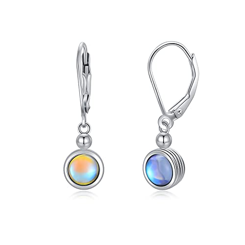 Flpruy Mondstein Ohrringe Dangle für Damen 925 Sterling Silber Regenbogen Mondstein Tropfen Ohrring Leverback Creolen Irischer Schmuck Geschenke für Damen Frauen Kinder Tochter Weihnachts von Flpruy