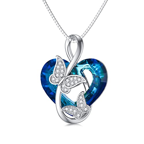 Flpruy Schmetterling Infinity Kette 925 Sterling Silber, Schmetterling Unendlichkeitszeichen Herz Blau Kristall Halskette mit Geschenkbox, Schmetterling Schmuck Geschenke für Frauen Mädchen Frauen von Flpruy