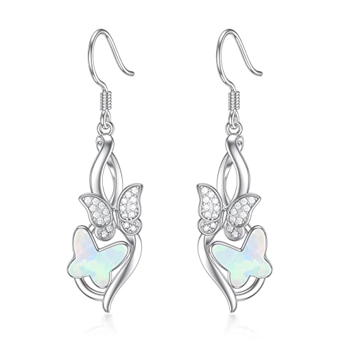 Flpruy Schmetterling Ohrringe Hängend 925 Sterling Silber, Damen Infinity Schmetterlings Anhänger Ohrringe Schmuck mit Kristall aus Österreich, Geburtstags Geschenke für Mädchen Frauen Mutter (Opal) von Flpruy