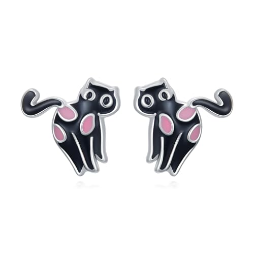 Flpruy Schwarze Katze Ohrstecker 925 Sterling Silber Katzen Ohrringe Niedliche Tier Kätzchen Ohrstecker Hypoallergene Katzen Schmuck Geschenke Für Frauen Mädchen von Flpruy