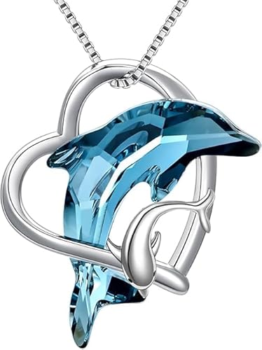 Flpruy Sterling Silber Delfin Halskette - Ozean Thema Mutter Herz Halskette mit blauem Kristall Delfin für Frauen Mutter Flpruy Sterling Silber Delfin Halskette - Ozean Thema Mutter Herz Halskette mit blauem Kristall Delfin für Frauen Mutter von Flpruy