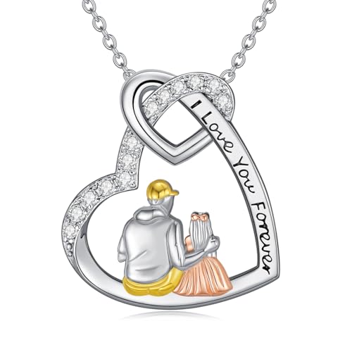 Flpruy Vater-Tochter-Halskette S925 Sterling Silber Tochter Halskette von Papa Mutter Herz Anhänger Schmuck für Familie Frauen Mädchen Flpruy Vater-Tochter-Halskette S925 Sterling Silber Tochter Halskette von Papa Mutter Herz Anhänger Schmuck für Familie Frauen Mädchen von Flpruy