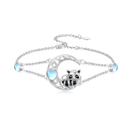 Flpruy Waschbär-Armband für Frauen 925er Sterlingsilber Verstellbares Mond-Armband Waschbär-Schmuck Geschenke für Damen Mädchen Sie von Flpruy