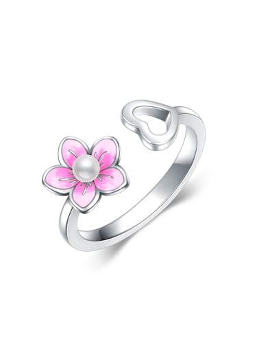 Flpruy Zehenringe für Frauen 925 Silber einstellbar Perle Blume Zehenring für Sommer Strand offene Zehe Fußschmuck von Flpruy