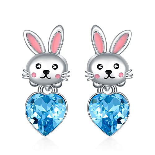 Hase Ohrringe 925 Sterling Silber Mädchen Kinder Ohrstecker Blaue Herz Kristall Ohrstecker Kaninchen Ohrringe Hase Schmuck Geschenk für Mädchen Tochter Kinder von Flpruy