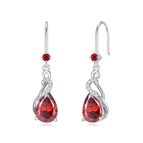 Flpruy Ohrringe Silber 925 Damen Geburtsstein Hängend Modische Rot Ohrringe Mit Anhänger Lange Hänge Rot Damen Braut Hochzeit Schmuck Water Drop Birthstone Earrings (Jan) von Flpruy