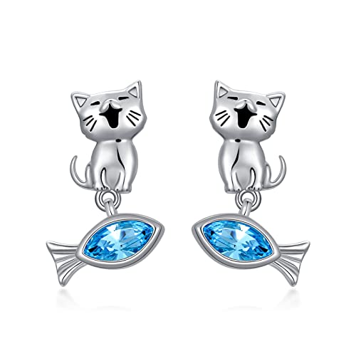 Katze Ohrringe 925 Sterling Silber Mädchen Kinder Ohrringe mit Blaue Kristall Tier Ohrringe Katze Schmuck Geschenk für Frauen Mädchen Kinder von Flpruy