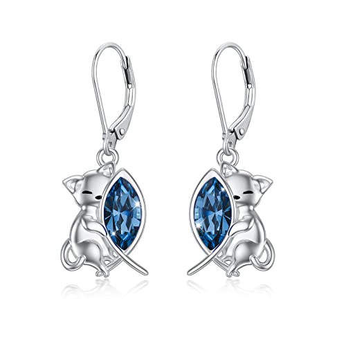 Flpruy Katze Ohrringe 925 Sterling Silber Kristall Hängend Tier Schmuck Geschenk für Frauen Mädchen Kinder von Flpruy