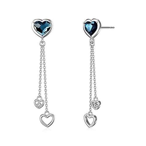 Flpruy Lange Ohrringe Hängend 925 Sterling Silber Lange Quaste Ohrringe Blaue Herz Kristall Ohrhänger Kristall Schmuck Geschenk Für Frauen Damen Mädchen von Flpruy