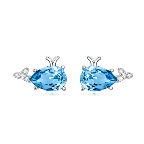 Mädchen Kinder Ohrringe 925 Sterling Silber Blaue Kristall Ohrringe Wal Blaue Fisch Ohrstecker Tier Schmuck Geschenke Kinder Mädchen Damen von Flpruy