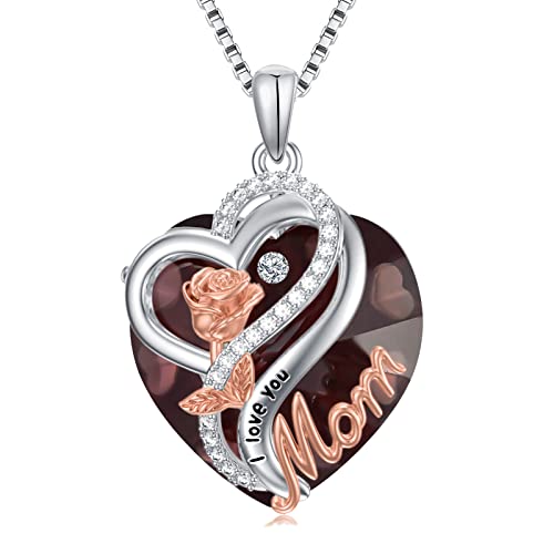 Flpruy Mutter Halskette 925 Sterling Silber Rose Kristall Anhänger Muttertagsgeschenk für sie Mama Frau Freunde Kristall Halskette für Frauen von Flpruy