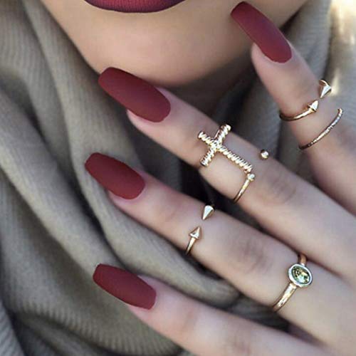 Flrora Matte Ballerina gefälschte Nägel Weinrot Sarg Medium Press on Nails Künstliche Vollabdeckung Falsche Nägel für Frauen und Mädchen (24 Stück) von Flrora