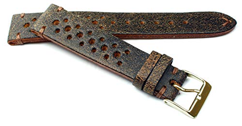 18mm Fluco Racing Rallye Vintage Rindsleder Uhrenarmband handgemacht in Deutschland Robust braun Ton in Ton Naht von Fluco