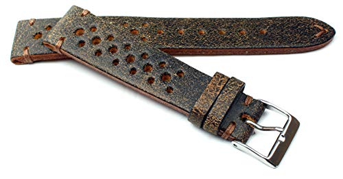 18mm Fluco Racing Rallye Vintage Rindsleder Uhrenarmband handgemacht in Deutschland Robust braun Ton in Ton Naht von Fluco