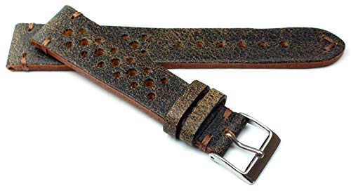 19mm Fluco Racing Rallye Vintage Rindsleder Uhrenarmband handgemacht in Deutschland Robust braun Ton in Ton Naht von Fluco