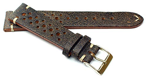 20mm Fluco Racing Rallye Vintage Rindsleder Uhrenarmband handgemacht in Deutschland Robust braun weiße Naht von Fluco