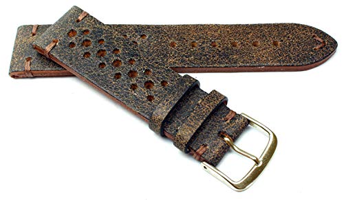 22mm Fluco Racing Rallye Vintage Rindsleder Uhrenarmband handgemacht in Deutschland Robust braun Ton in Ton Naht von Fluco