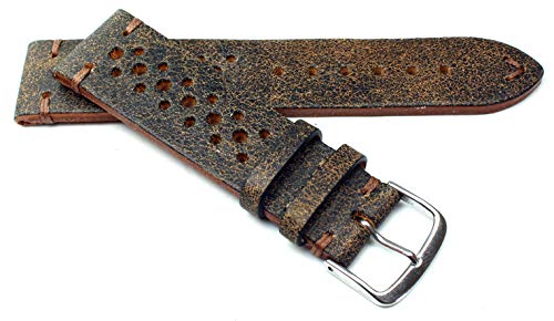 22mm Fluco Racing Rallye Vintage Rindsleder Uhrenarmband handgemacht in Deutschland Robust braun Ton in Ton Naht von Fluco