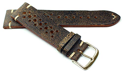 Fluco 22mm Racing Rallye Vintage Rindsleder Uhrenarmband handgemacht in Deutschland Robust braun weiße Naht Fluco 22mm Racing Rallye Vintage Rindsleder Uhrenarmband handgemacht in Deutschland Robust braun weiße Naht von Fluco