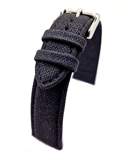 Fluco Canvas Baumwolle Textil Uhrenarmband 22mm feines Uhrband schwarz Made in Germany von Fluco
