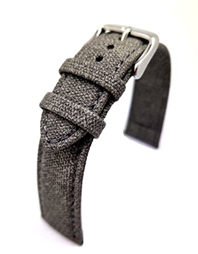 Fluco Canvas Textil Baumwolle Uhrenarmband 18mm feines Uhrband grau Made in Germany Fluco Canvas Textil Baumwolle Uhrenarmband 18mm feines Uhrband grau Made in Germany von Fluco