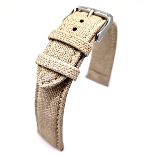 Fluco Canvas Textil Uhrenarmband 22mm feines Uhrband beige-taupe Made in Germany von Fluco