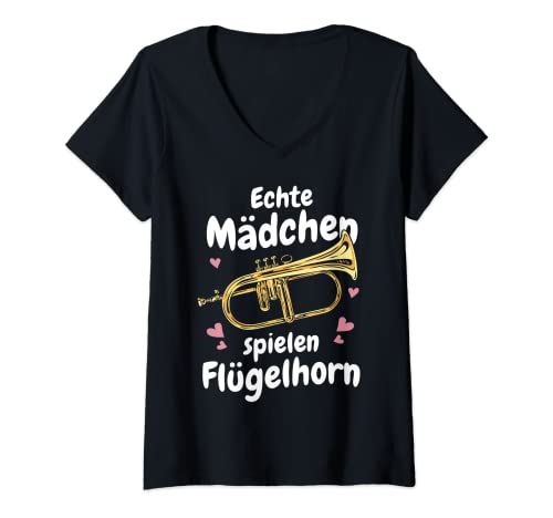 Damen Flügelhorn Echte Mädchen spielen Flügelhorn T-Shirt mit V-Ausschnitt Damen Flügelhorn Echte Mädchen spielen Flügelhorn T-Shirt mit V-Ausschnitt von Flügelhorn Flügelhornist Horn Instrument