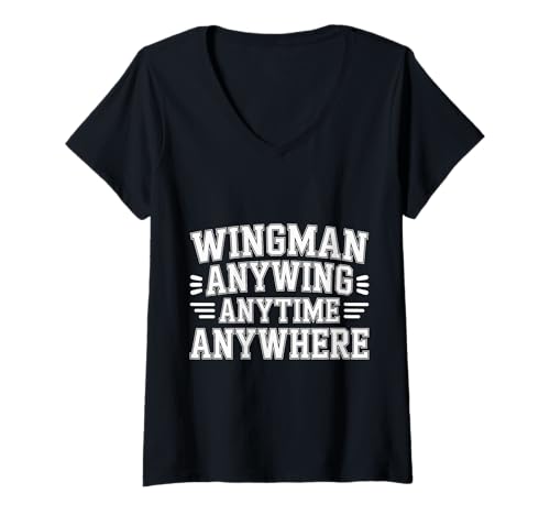 Damen Wingman Anywing Anytime Anywhere Chicken Cravings - T-Shirt mit V-Ausschnitt Damen Wingman Anywing Anytime Anywhere Chicken Cravings - T-Shirt mit V-Ausschnitt von Flügelkomfort Hühnerfanatiker