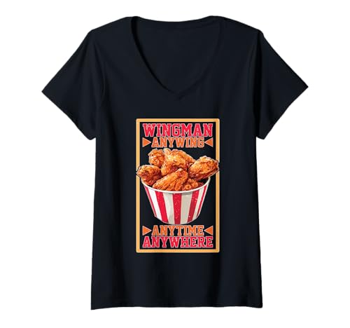 Damen Wingman Anywing Anytime Anywhere Hühnchen -Verlangen T-Shirt mit V-Ausschnitt Damen Wingman Anywing Anytime Anywhere Hühnchen -Verlangen T-Shirt mit V-Ausschnitt von Flügelkomfort Hühnerfanatiker