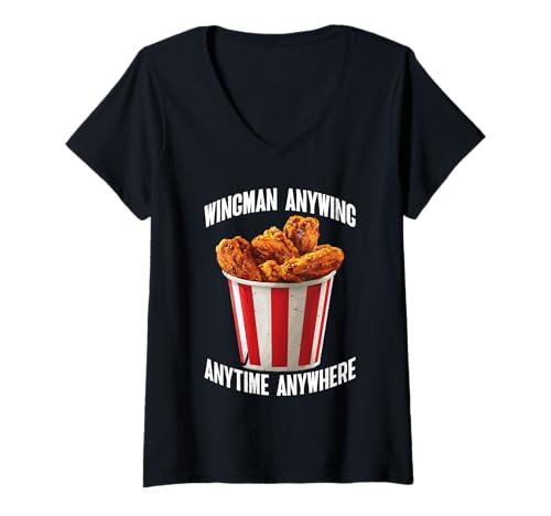 Damen Wingman Anywing Anytime Anywhere Hühnchen -Verlangen - T-Shirt mit V-Ausschnitt Damen Wingman Anywing Anytime Anywhere Hühnchen -Verlangen - T-Shirt mit V-Ausschnitt von Flügelkomfort Hühnerfanatiker