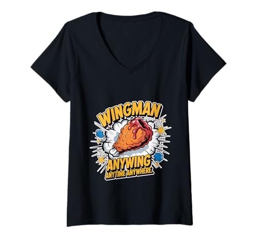 Damen Wingman Anywing Anytime Anywhere Hühnchen -Verlangen - T-Shirt mit V-Ausschnitt Damen Wingman Anywing Anytime Anywhere Hühnchen -Verlangen - T-Shirt mit V-Ausschnitt von Flügelkomfort Hühnerfanatiker