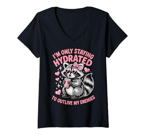 Damen Im Only Staying Hydrated to Outlive My Enemies Meme T-Shirt mit V-Ausschnitt Damen Im Only Staying Hydrated to Outlive My Enemies Meme T-Shirt mit V-Ausschnitt von Flüssigkeitszufuhr Wasser Trinken
