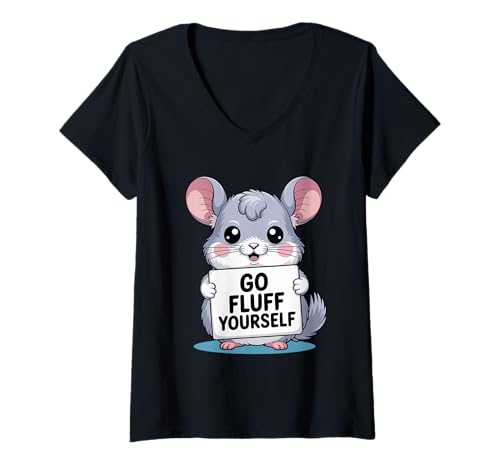 Damen Go Fluff Yourself Lustiges Chinchilla, süßes Tier, sarkastisches Wortspiel T-Shirt mit V-Ausschnitt Damen Go Fluff Yourself Lustiges Chinchilla, süßes Tier, sarkastisches Wortspiel T-Shirt mit V-Ausschnitt von FluffBurn