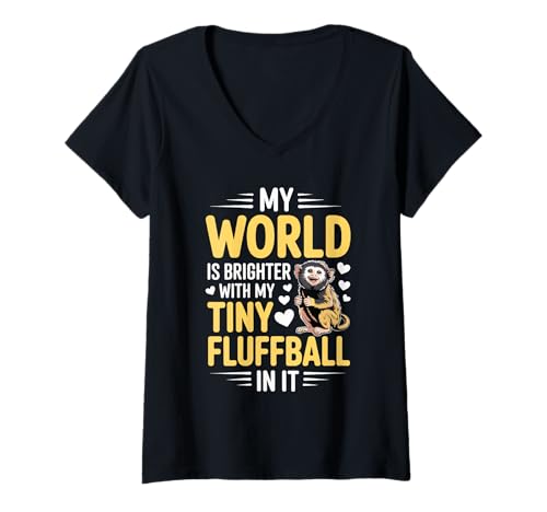 Damen My World is Brighter with My Tiny Fluffball Monkey Zitat T-Shirt mit V-Ausschnitt Damen My World is Brighter with My Tiny Fluffball Monkey Zitat T-Shirt mit V-Ausschnitt von FluffJoy