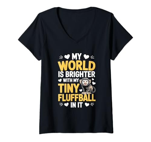 Damen Tiny Fluffball Cute Monkey World Brighter Animal Love T-Shirt mit V-Ausschnitt Damen Tiny Fluffball Cute Monkey World Brighter Animal Love T-Shirt mit V-Ausschnitt von FluffJoy