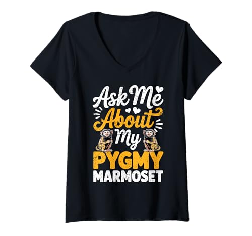 Damen Fragen Sie Mich nach Meinem Pygmäenäenäffchen, niedliches Affenpaar-Design T-Shirt mit V-Ausschnitt Damen Fragen Sie Mich nach Meinem Pygmäenäenäffchen, niedliches Affenpaar-Design T-Shirt mit V-Ausschnitt von FluffNation