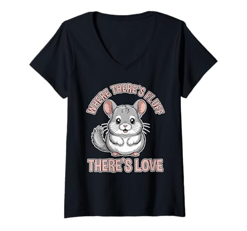 Damen Wo Flaum ist, da ist Liebe Süße Chinchilla, die lächelt T-Shirt mit V-Ausschnitt Damen Wo Flaum ist, da ist Liebe Süße Chinchilla, die lächelt T-Shirt mit V-Ausschnitt von FluffNation