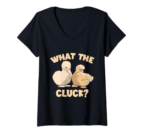 Damen Funny Silkie Huhn What The Cluck Smooth Kuschelvogel T-Shirt mit V-Ausschnitt von Fluffy Feathers Backyard Chicken