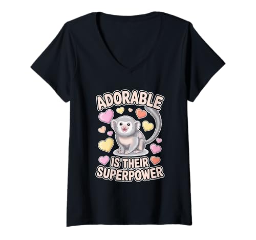 Damen Liebenswert ist ihre Superkraft, süße Chinchilla mit Herzen T-Shirt mit V-Ausschnitt Damen Liebenswert ist ihre Superkraft, süße Chinchilla mit Herzen T-Shirt mit V-Ausschnitt von FluffyCharm