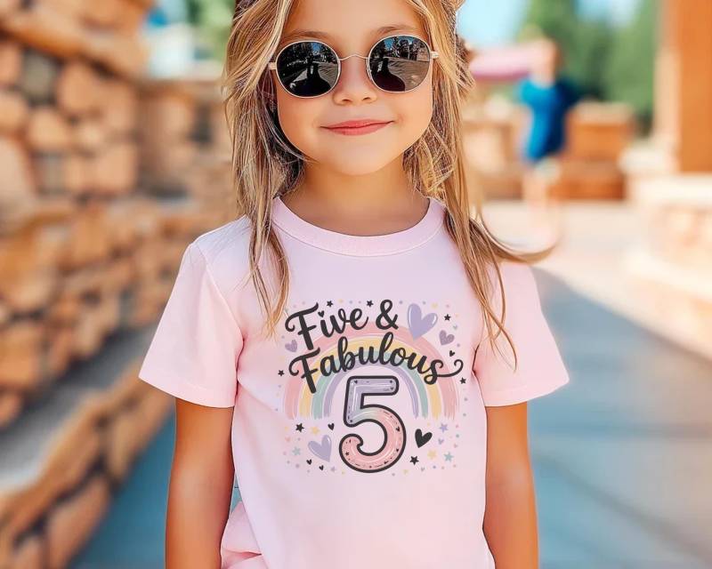 5. Geburtstag Shirt Mädchen Fünf Und Fabelhaft T-Shirt Niedlich Regenbogen Geburtstagsgeschenk Kleinkind Mädchen-Party-Outfit Jahre Alte Bday von FluffytailApparel