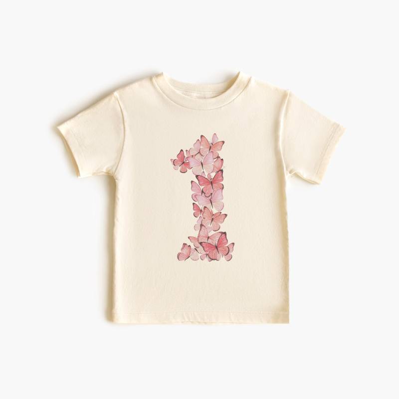 Geburtstagskind Geburtstag Shirt Schmetterling 1.geburtstag Outfit Ich Bin Schon 1 Rosa Aquarell Geschenk Name T-Shirt Für Mädchen von FluffytailApparel