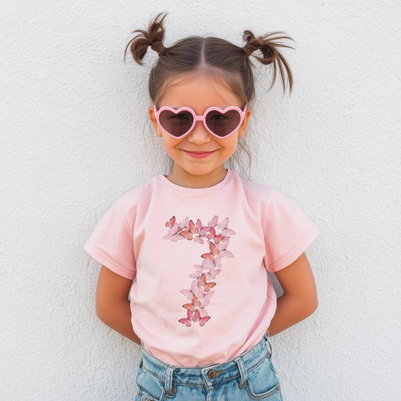 Geburtstagskind Geburtstag Shirt Schmetterling 7.geburtstag Outfit Ich Bin Schon 7 Rosa Aquarell Geschenk Name T-Shirt Für Mädchen von FluffytailApparel