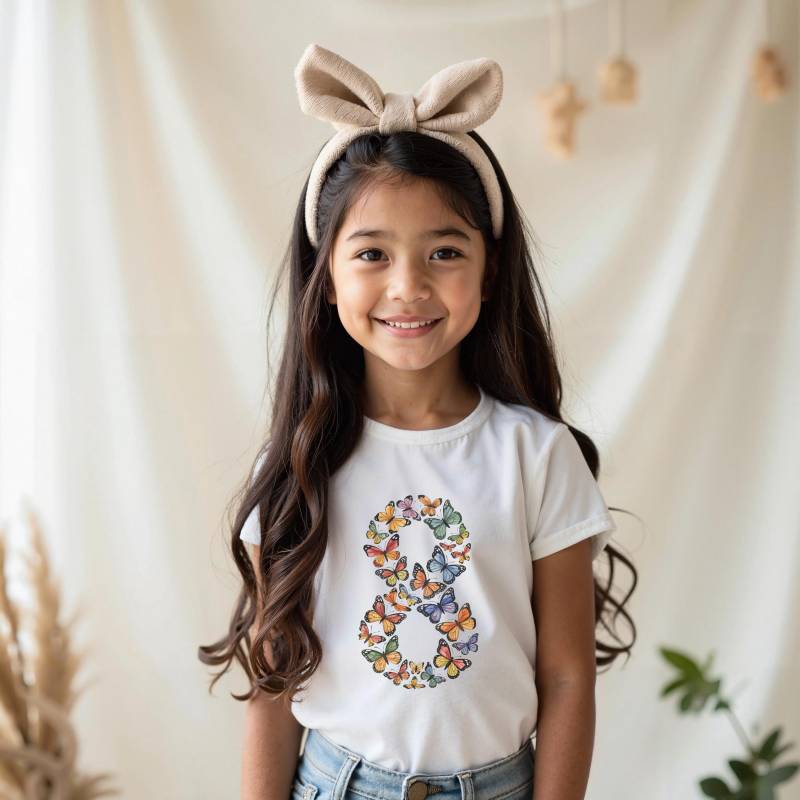 Geburtstagskind Geburtstags-Shirt Schmetterling 8. Geburtstag Outfit Ich Bin Bereits 8 Weiß Aquarell Geschenk Name T-Shirt Für Mädchen von FluffytailApparel