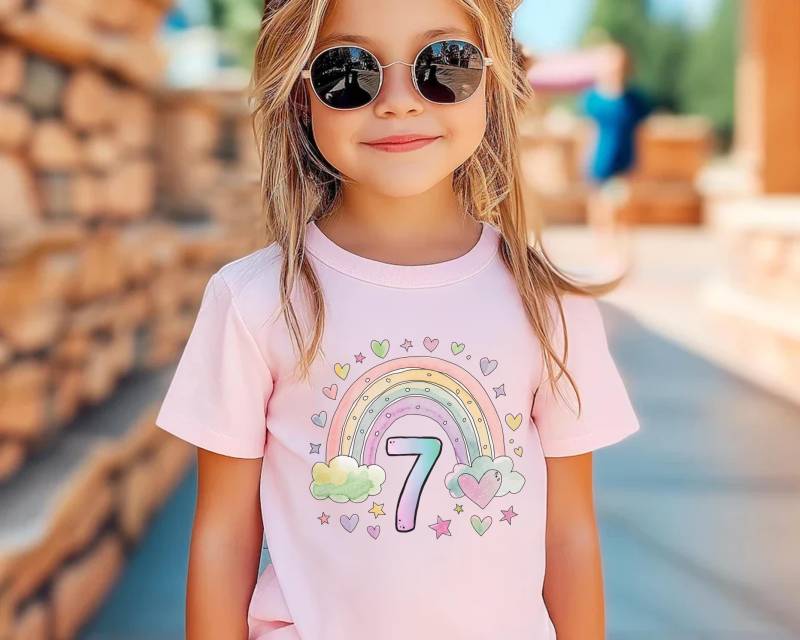 Geburtstagskind Shirt 7 Jahre Alt Aquarell Regenbogen Kinder Geschenk Name T-Shirt Mädchen Geburtstag Outfit Siebter von FluffytailApparel