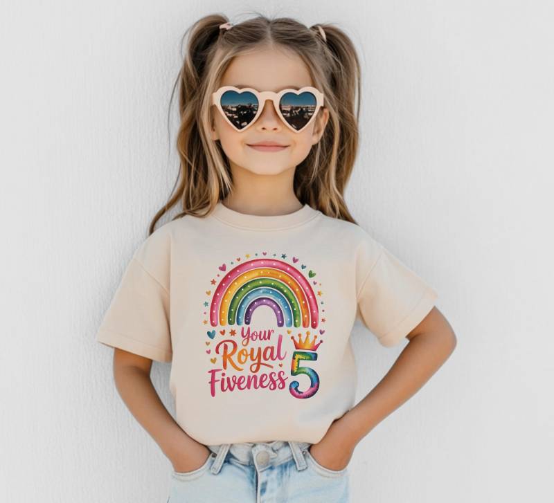 Kleinkind Mädchen Fünfter Geburtstag Outfit Ihre Königliche Fünfheit Regenbogen Krone Shirt Party T-Shirt Aquarell Kinder Geschenk Für Im Alter von FluffytailApparel